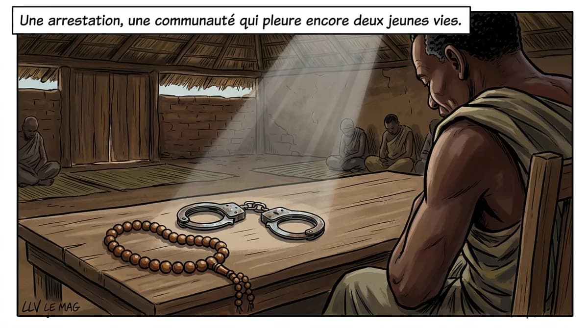 Illustration éditoriale pour Baloum : le chef de village arrêté après le double meurtre de deux jeunes en plein jour