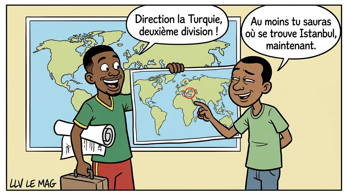 Illustration éditoriale pour Ivan Cédric Bikoue signe à Vanspor : un pari turc sur le talent camerounais