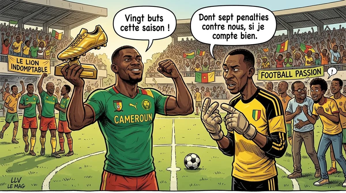 Illustration éditoriale pour Jules Armand Kooh sacré meilleur buteur du MTN Elite One 2025-2026