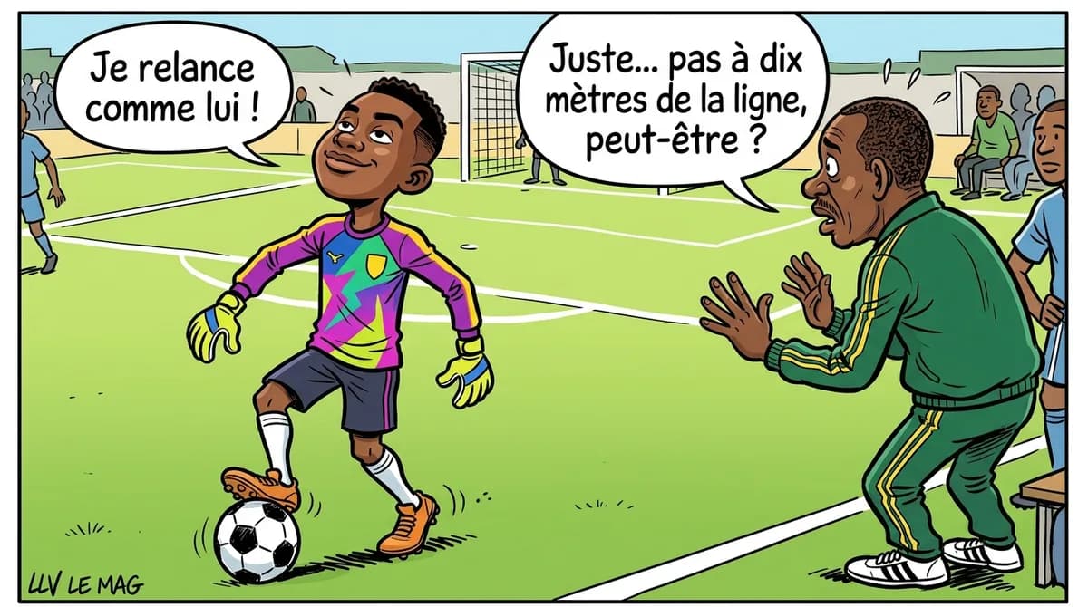 Illustration éditoriale pour L’école André Onana s’enracine chez les jeunes gardiens du Cameroun