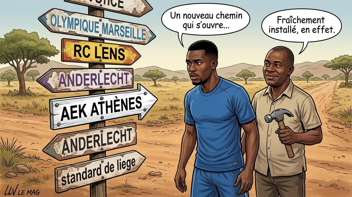 Illustration éditoriale pour Olivier Ntcham en passe de rejoindre l'AEK Athènes : une nouvelle page pour le Lion Indomptable