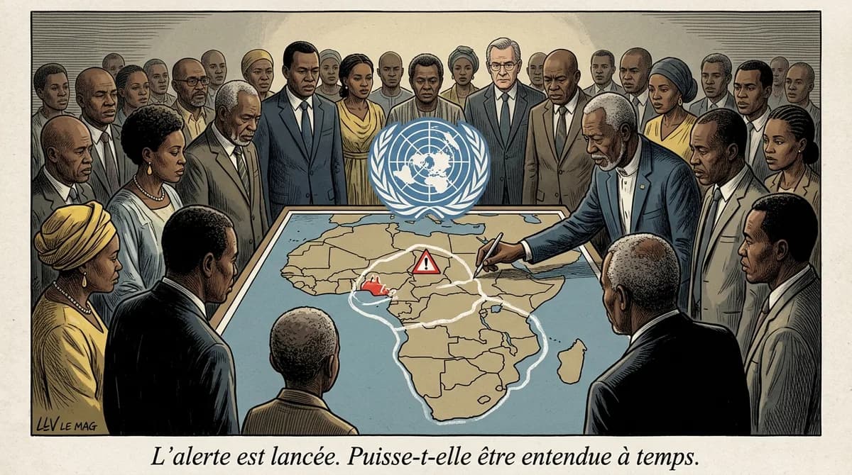 Illustration éditoriale pour ONU alerte sur le risque d'atrocités à El‑Obeid : quelles répercussions pour le Cameroun ?