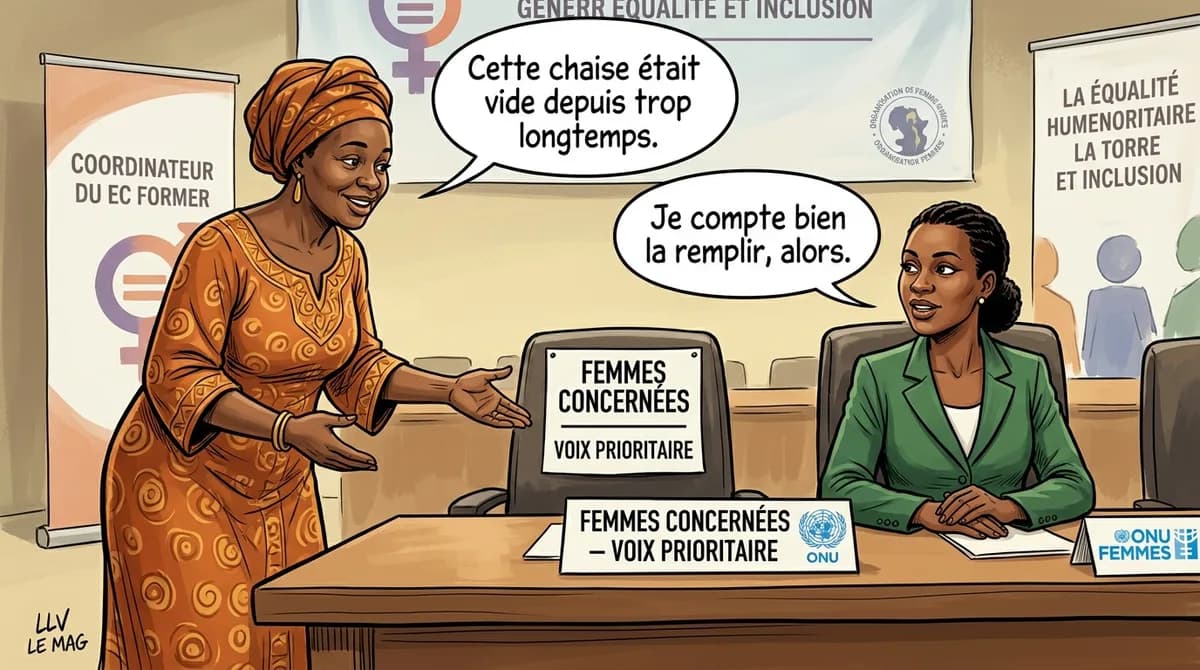 Illustration éditoriale pour ONU Femmes Cameroun mise l’autonomisation des femmes vivant avec le VIH au cœur du développement national