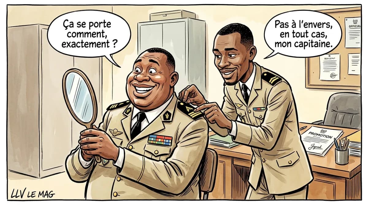 Illustration éditoriale pour Paul Biya signe le décret de promotion des officiers des Forces de défense
