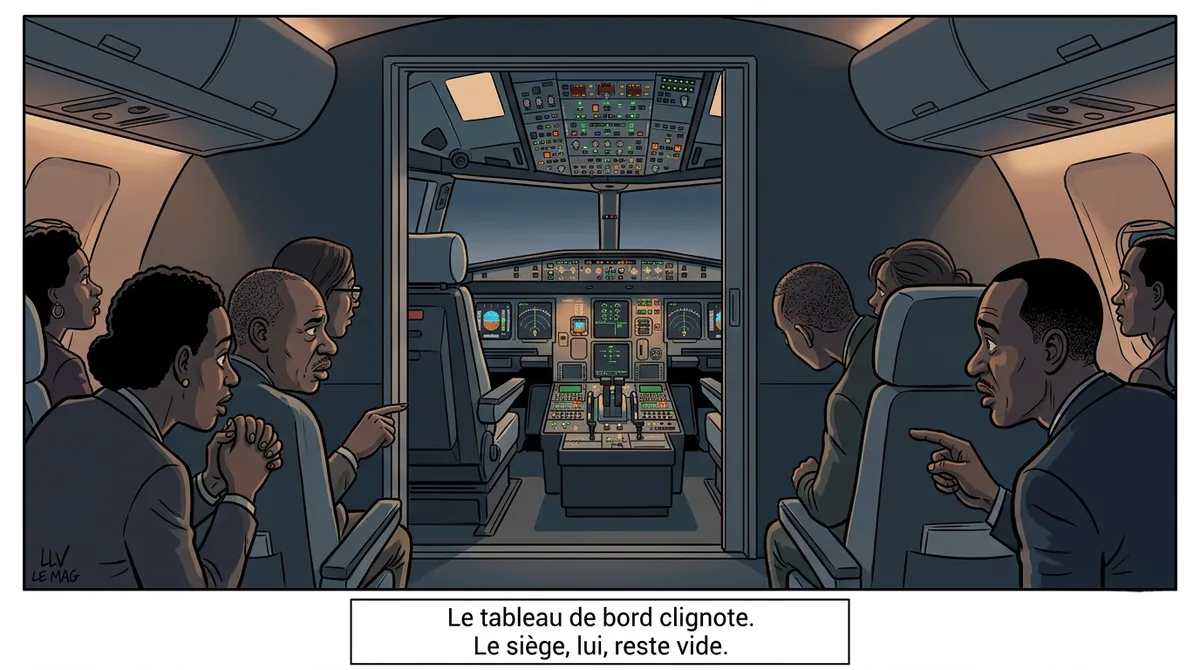 Illustration éditoriale pour Qui pilote le « avion Cameroun » ? Le questionnement de Sam Séverin Ango au cœur d’une crise de confiance