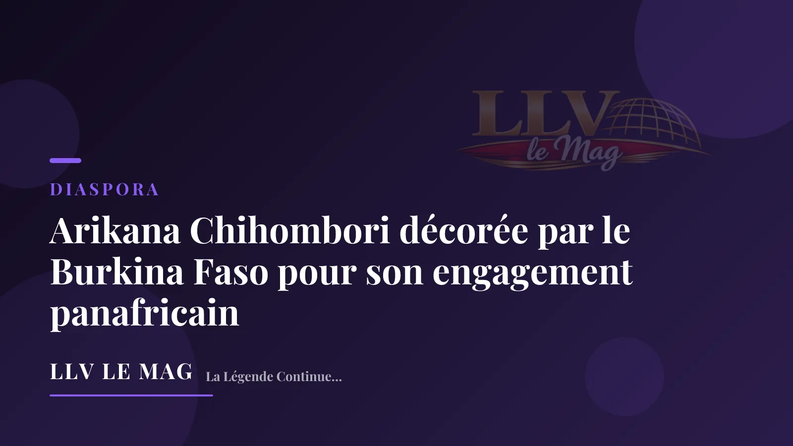 Arikana Chihombori décorée par le Burkina Faso pour son engagement panafricain