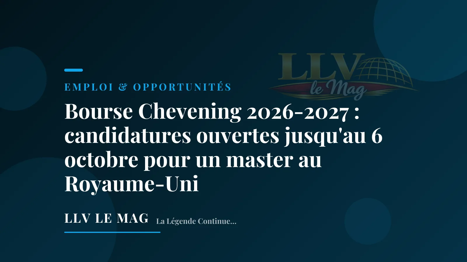 Illustration éditoriale pour Bourse Chevening 2026-2027 : candidatures ouvertes jusqu'au 6 octobre pour un master au Royaume-Uni