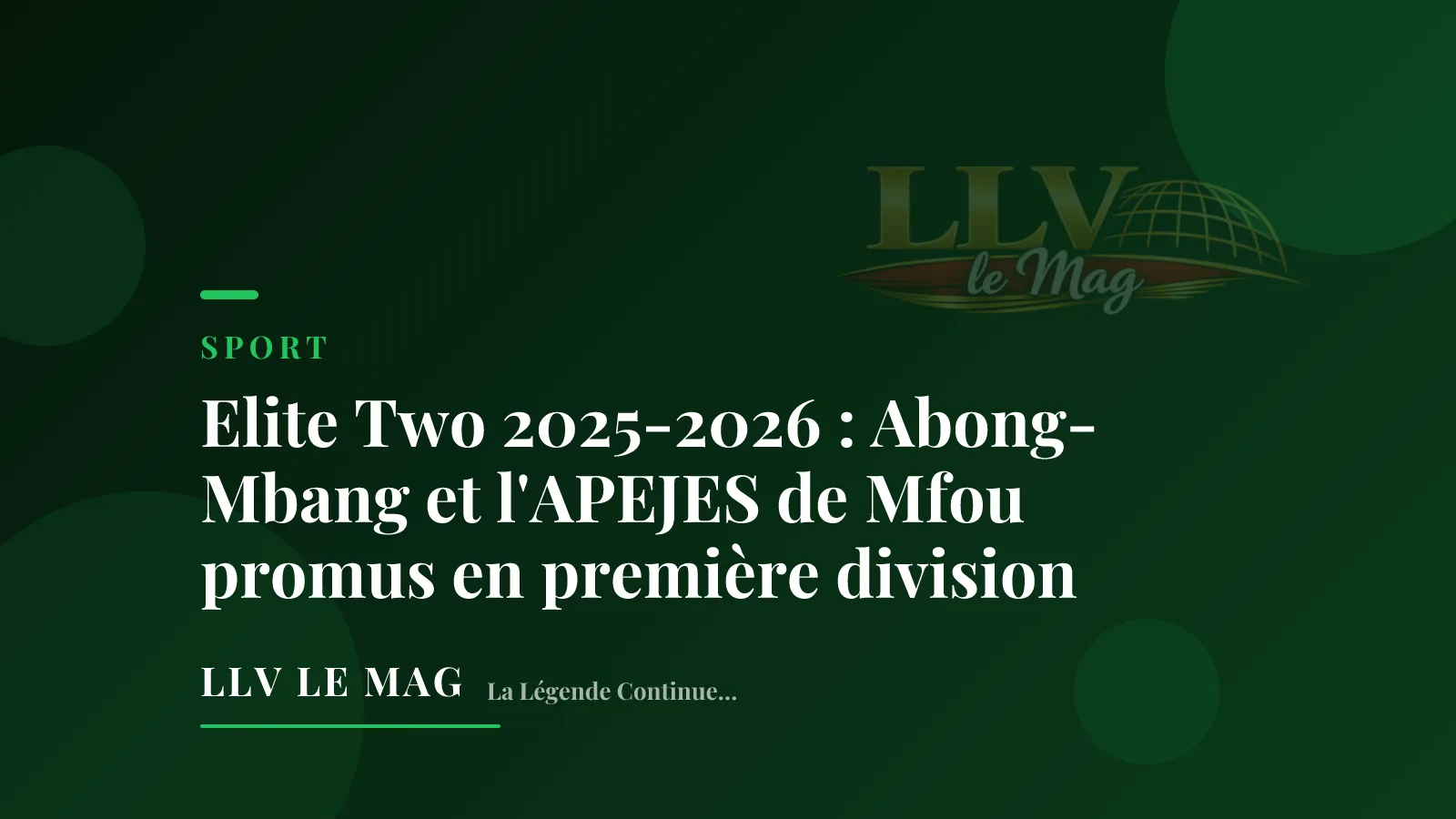 Elite Two 2025-2026 : Abong-Mbang et l'APEJES de Mfou promus en première division