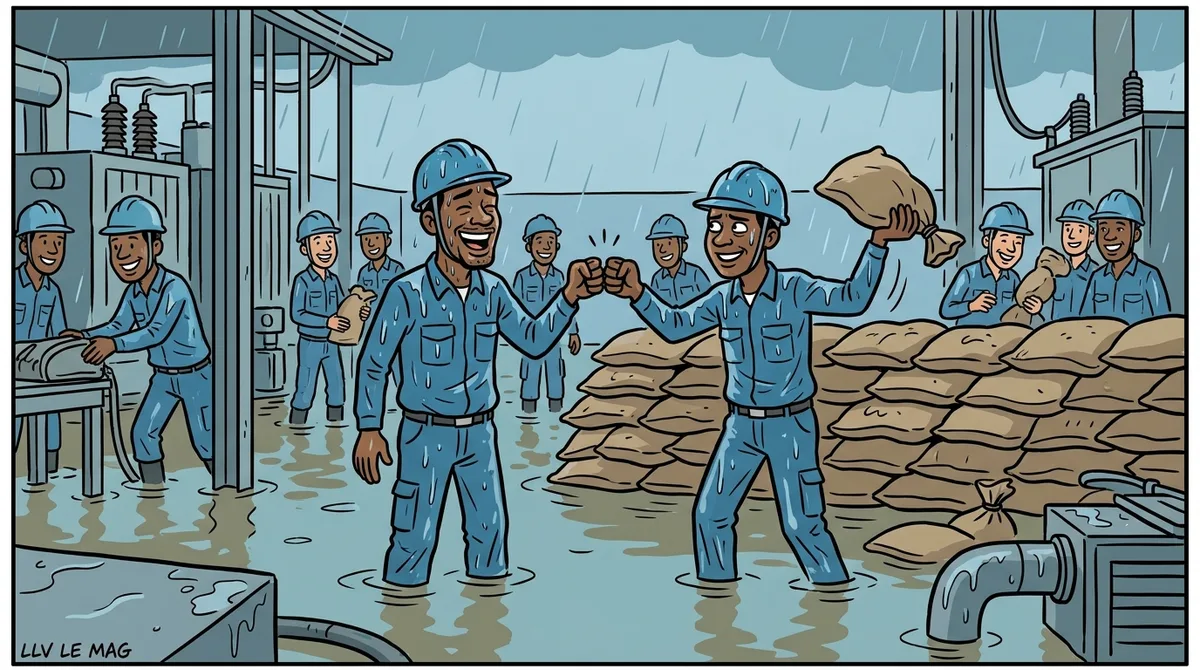 Illustration éditoriale pour Camwater maîtrise l’inondation de la station de captage de Yato à Douala