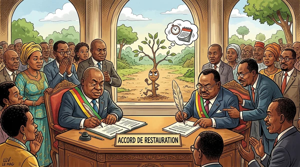 Illustration éditoriale pour Le Cameroun s'engage dans la restauration des écosystèmes avec le soutien du FEM