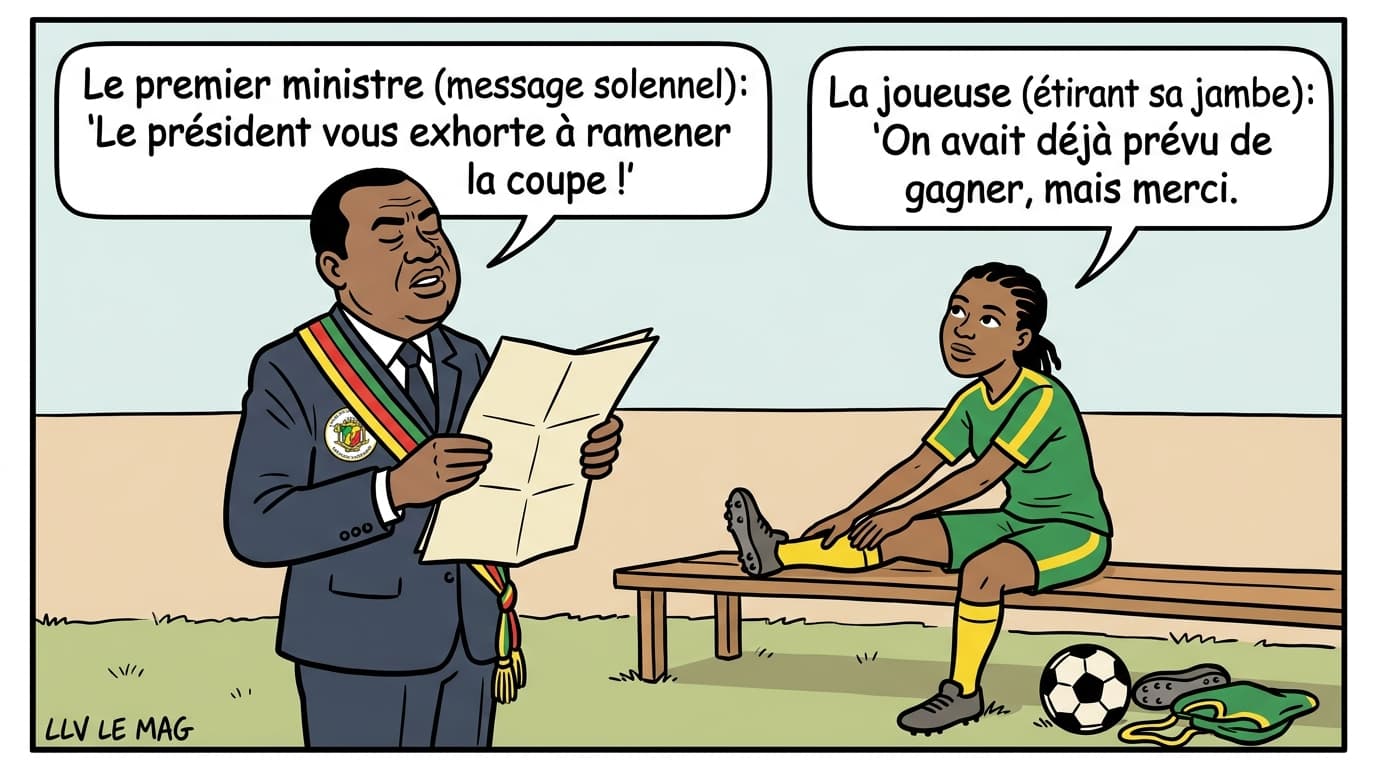 Illustration éditoriale pour CAN 2026 : Paul Biya envoie un message historique aux Lionnes avant la finale