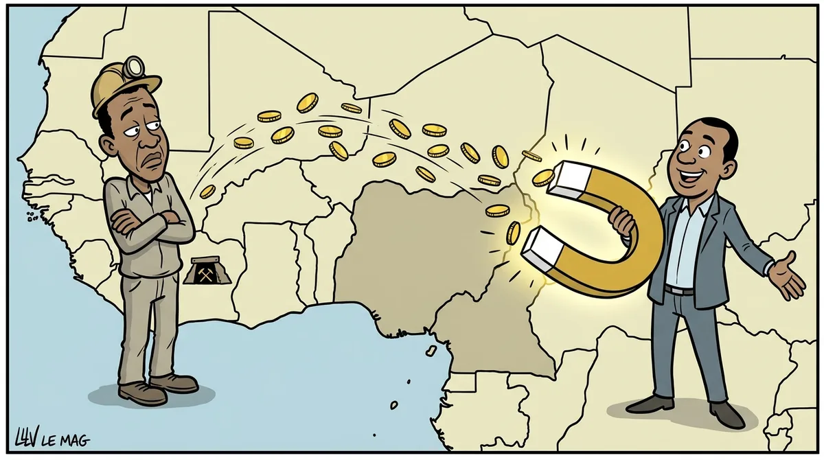 Illustration éditoriale pour Or : la redistribution des investissements rebat les cartes en Afrique de l’Ouest