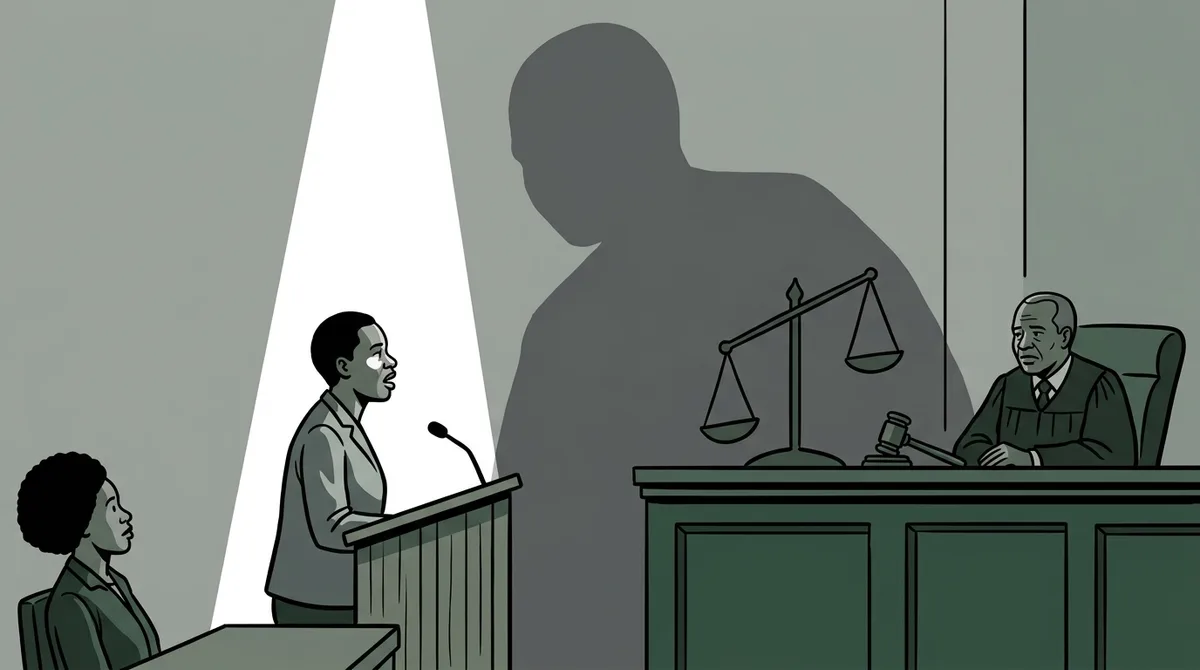 Illustration éditoriale pour Procès Martinez Zogo : le colonel Ottoulou dévoile des contradictions au cœur du système judiciaire